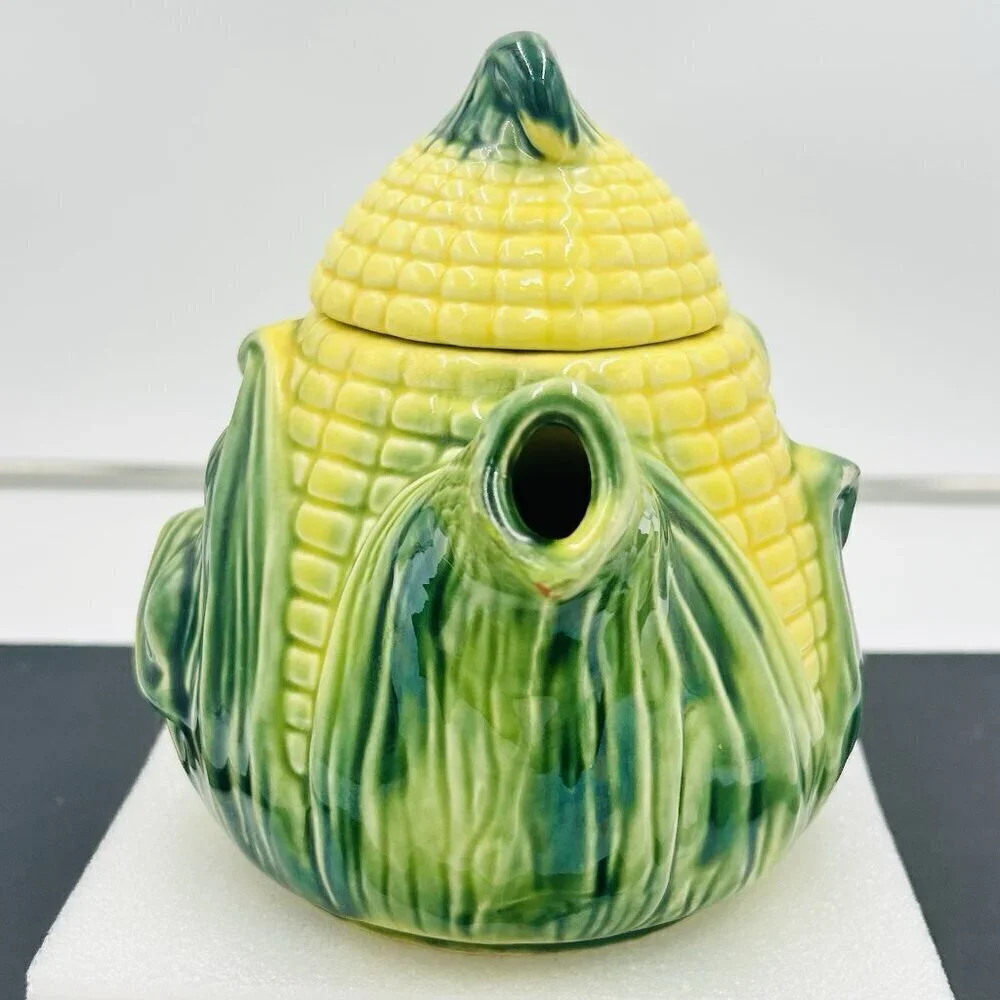Vintage Stanfordware Majolica Corn Coffee/Tea Pot W Lid 511 - Stamped on Bottom
